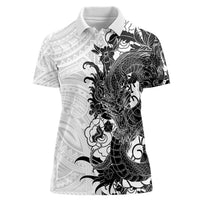 Hawaiian And Japanese Culture Women Polo Shirt Irezumi Dragon With Polynesian Pattern White LT05 Female White - Polynesian Pride