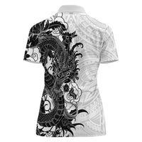 Hawaiian And Japanese Culture Women Polo Shirt Irezumi Dragon With Polynesian Pattern White LT05 - Polynesian Pride