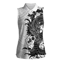 Hawaiian And Japanese Culture Women Sleeveless Polo Shirt Irezumi Dragon With Polynesian Pattern White LT05 Female White - Polynesian Pride