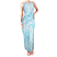 Polynesia Dolphins Under The Sea Family Matching Tank Maxi Dress and Hawaiian Shirt Simple Style LT05 Mom's Dress Baby Blue - Polynesian Pride