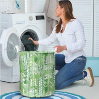 Green Hawaii Tapa Pattern Laundry Basket With Heliconia Vintage Style