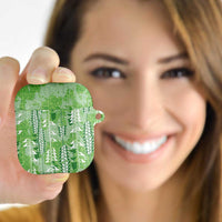 Green Hawaii Tapa Pattern AirPods Case With Heliconia Vintage Style