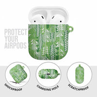 Green Hawaii Tapa Pattern AirPods Case With Heliconia Vintage Style
