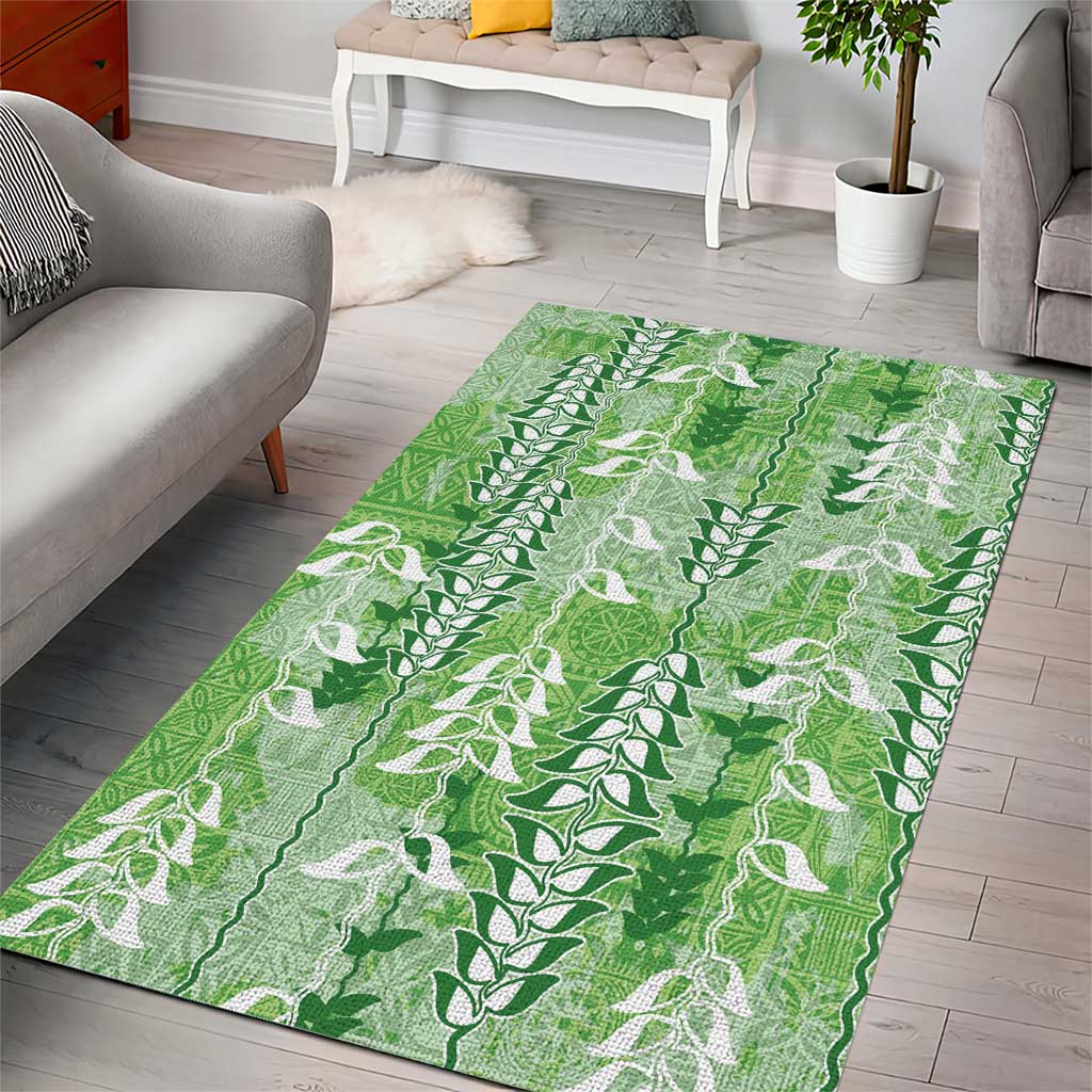 Green Hawaii Tapa Pattern Area Rug With Heliconia Vintage Style