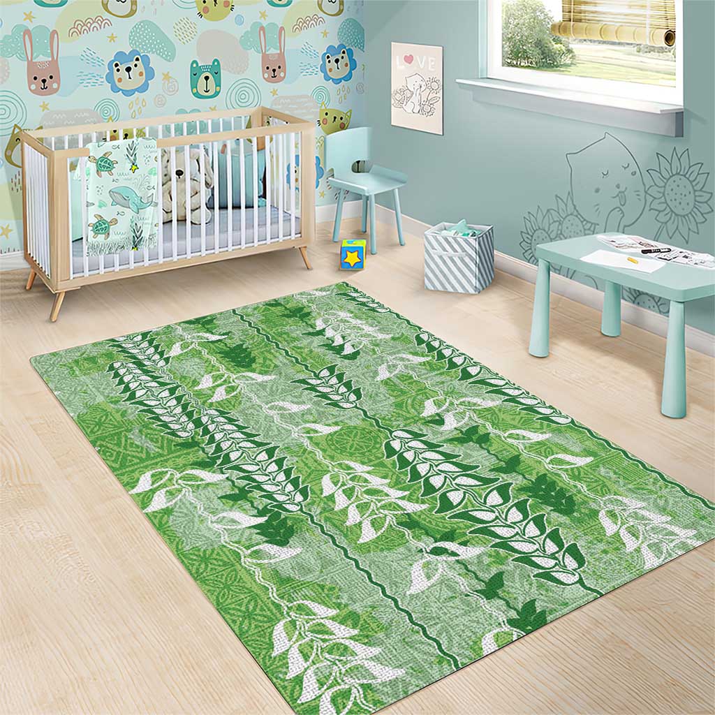 Green Hawaii Tapa Pattern Area Rug With Heliconia Vintage Style