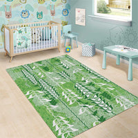 Green Hawaii Tapa Pattern Area Rug With Heliconia Vintage Style