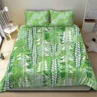 Green Hawaii Tapa Pattern Bedding Set With Heliconia Vintage Style