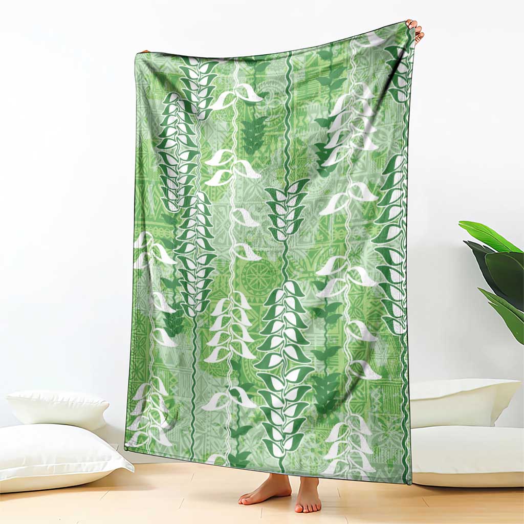 Green Hawaii Tapa Pattern Blanket With Heliconia Vintage Style