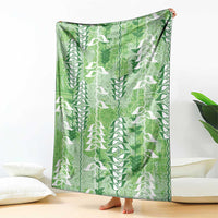 Green Hawaii Tapa Pattern Blanket With Heliconia Vintage Style