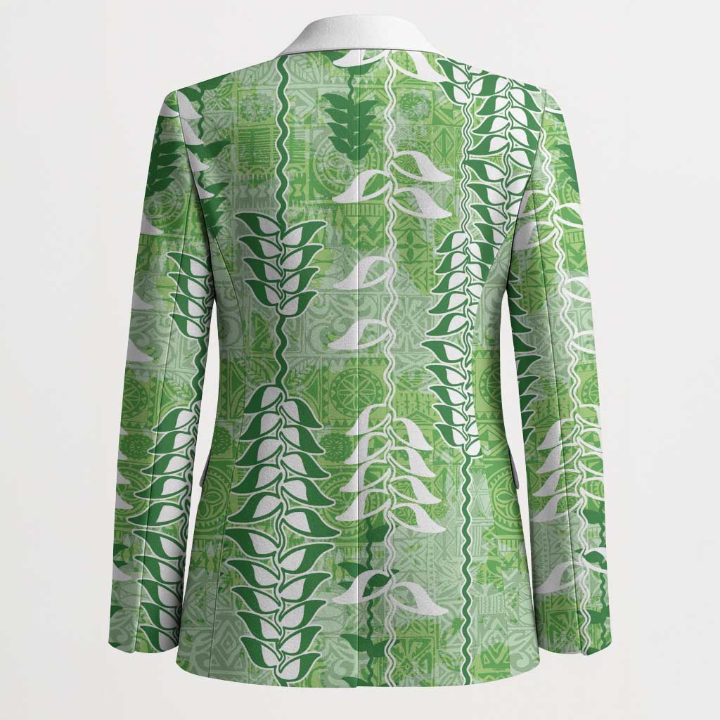 Green Hawaii Tapa Pattern Blazer With Heliconia Vintage Style