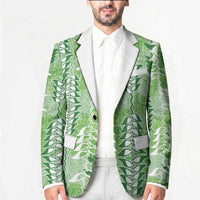 Green Hawaii Tapa Pattern Blazer With Heliconia Vintage Style
