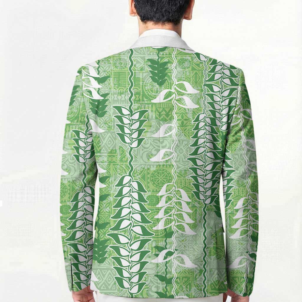 Green Hawaii Tapa Pattern Blazer With Heliconia Vintage Style