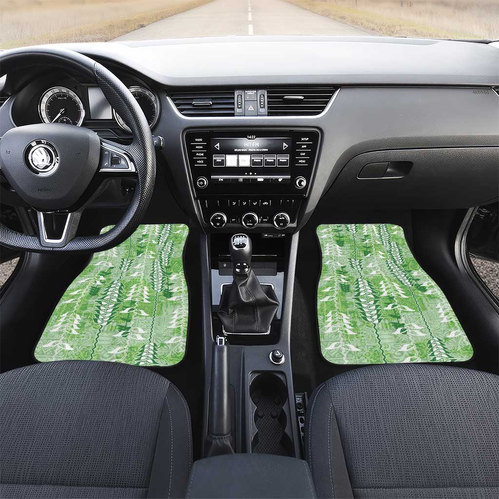 Green Hawaii Tapa Pattern Car Mats With Heliconia Vintage Style
