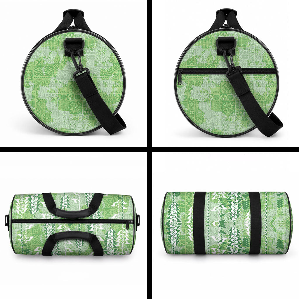 Green Hawaii Tapa Pattern Duffle Bag With Heliconia Vintage Style LT05 - Polynesian Pride