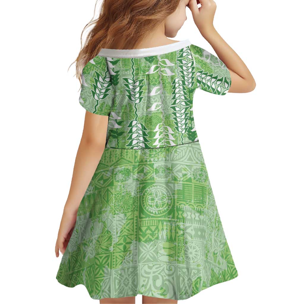 Green Hawaii Tapa Pattern Family Matching Mermaid Dress and Hawaiian Shirt With Heliconia Vintage Style LT05 - Polynesian Pride