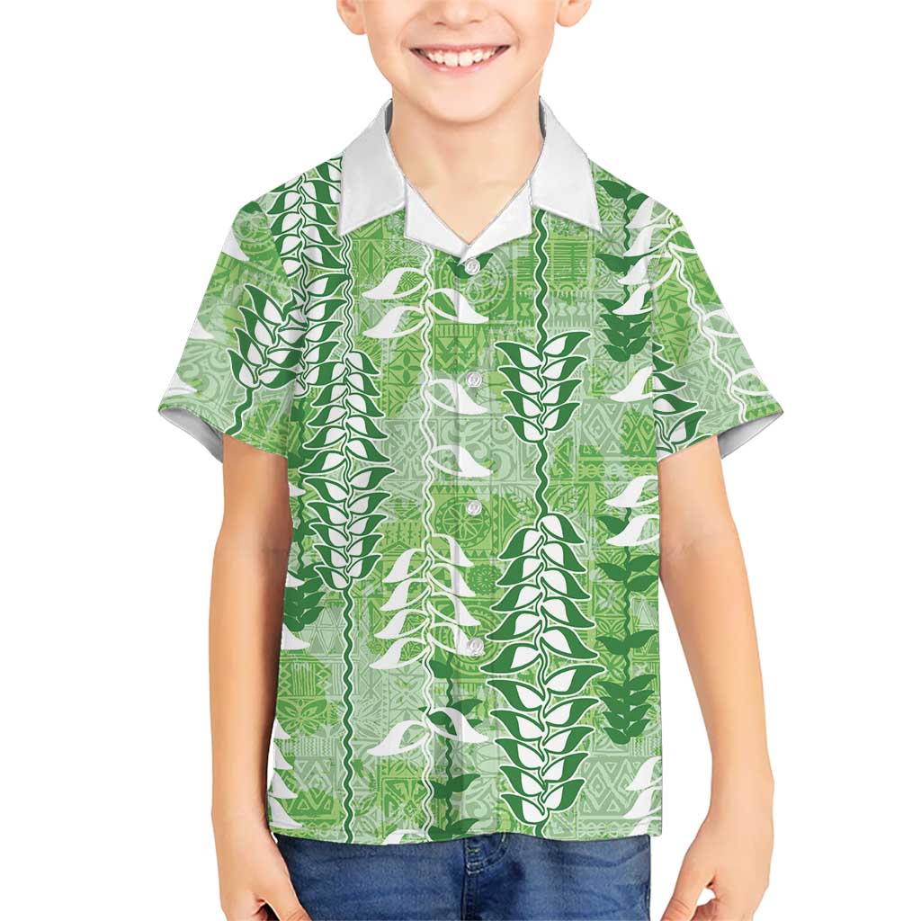 Green Hawaii Tapa Pattern Family Matching Mermaid Dress and Hawaiian Shirt With Heliconia Vintage Style LT05 Son's Shirt Green - Polynesian Pride