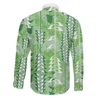 Green Hawaii Tapa Pattern Family Matching Off The Shoulder Long Sleeve Dress and Hawaiian Shirt With Heliconia Vintage Style LT05 - Polynesian Pride