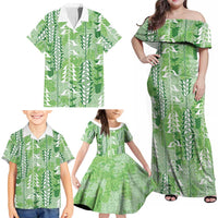 Green Hawaii Tapa Pattern Family Matching Off Shoulder Maxi Dress and Hawaiian Shirt With Heliconia Vintage Style LT05 - Polynesian Pride
