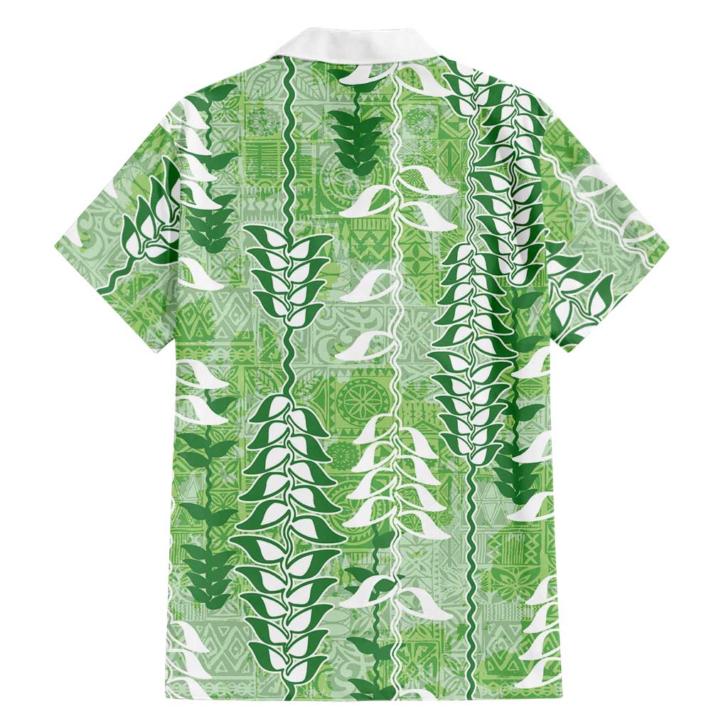 Green Hawaii Tapa Pattern Family Matching Off Shoulder Maxi Dress and Hawaiian Shirt With Heliconia Vintage Style LT05 - Polynesian Pride