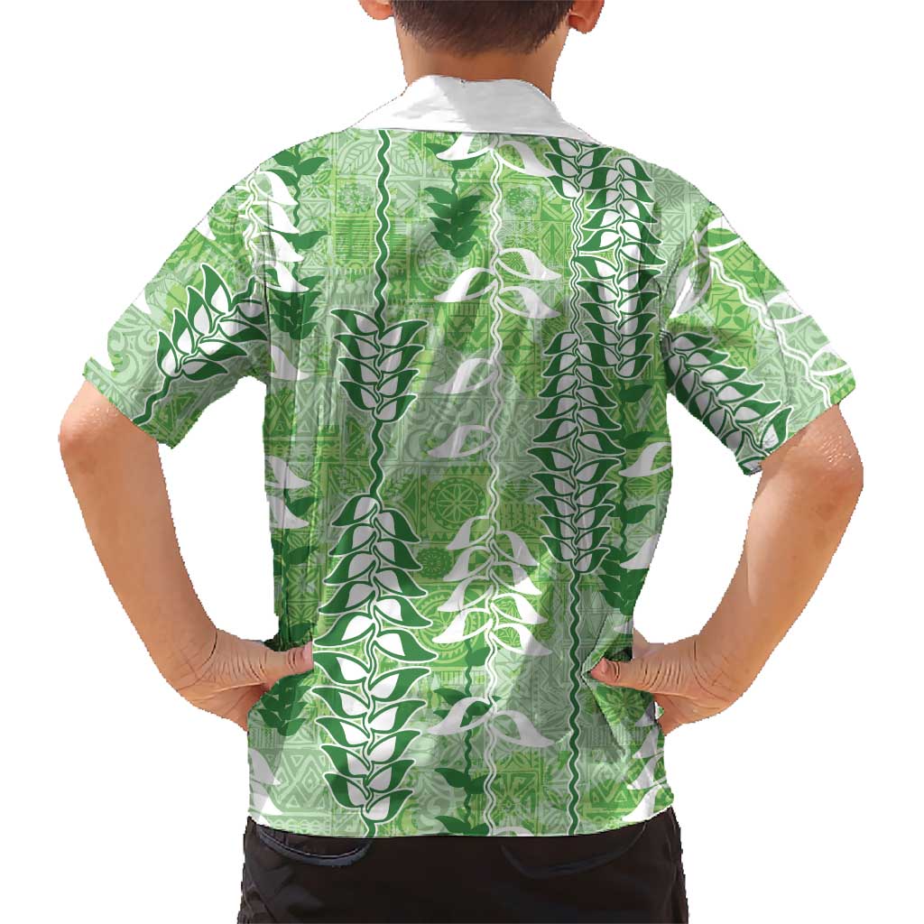Green Hawaii Tapa Pattern Family Matching Off Shoulder Short Dress and Hawaiian Shirt With Heliconia Vintage Style LT05 - Polynesian Pride