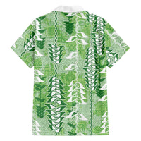 Green Hawaii Tapa Pattern Family Matching Off Shoulder Short Dress and Hawaiian Shirt With Heliconia Vintage Style LT05 - Polynesian Pride