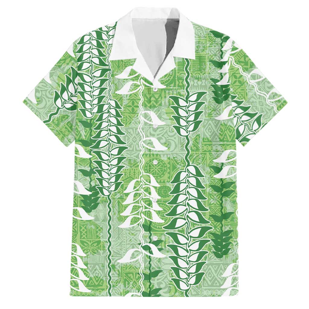Green Hawaii Tapa Pattern Family Matching Summer Maxi Dress and Hawaiian Shirt With Heliconia Vintage Style LT05 Dad's Shirt - Short Sleeve Green - Polynesian Pride