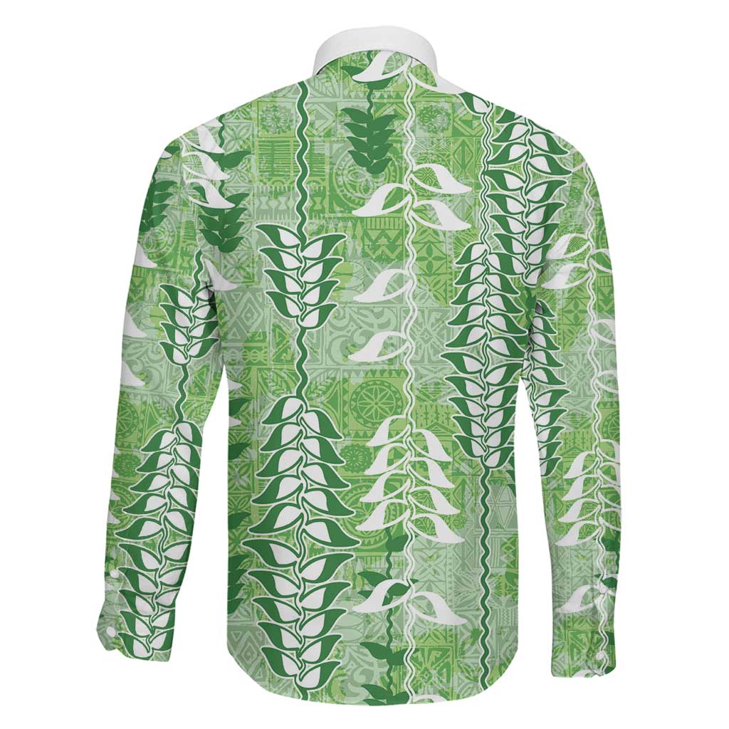 Green Hawaii Tapa Pattern Family Matching Summer Maxi Dress and Hawaiian Shirt With Heliconia Vintage Style LT05 - Polynesian Pride