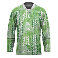 Green Hawaii Tapa Pattern Hockey Jersey With Heliconia Vintage Style