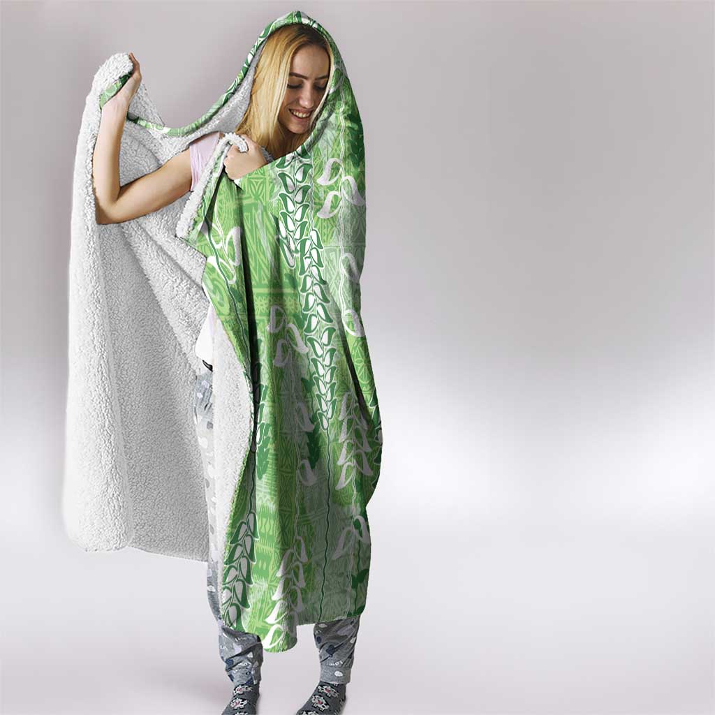 Green Hawaii Tapa Pattern Hooded Blanket With Heliconia Vintage Style