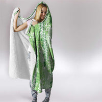 Green Hawaii Tapa Pattern Hooded Blanket With Heliconia Vintage Style
