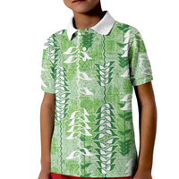 Green Hawaii Tapa Pattern Kid Polo Shirt With Heliconia Vintage Style LT05 Kid Green - Polynesian Pride