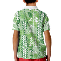 Green Hawaii Tapa Pattern Kid Polo Shirt With Heliconia Vintage Style LT05 - Polynesian Pride