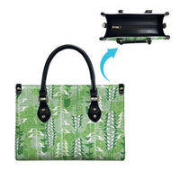 Green Hawaii Tapa Pattern Leather Bag With Heliconia Vintage Style