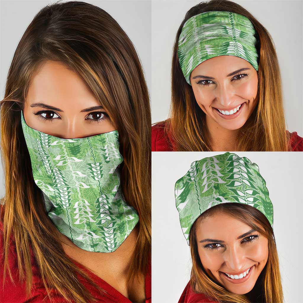 Green Hawaii Tapa Pattern Neck Gaiter With Heliconia Vintage Style