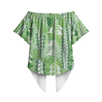 Green Hawaii Tapa Pattern Off Shoulder Wrap Waist Top With Heliconia Vintage Style LT05 - Polynesian Pride