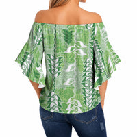 Green Hawaii Tapa Pattern Off Shoulder Wrap Waist Top With Heliconia Vintage Style LT05 - Polynesian Pride
