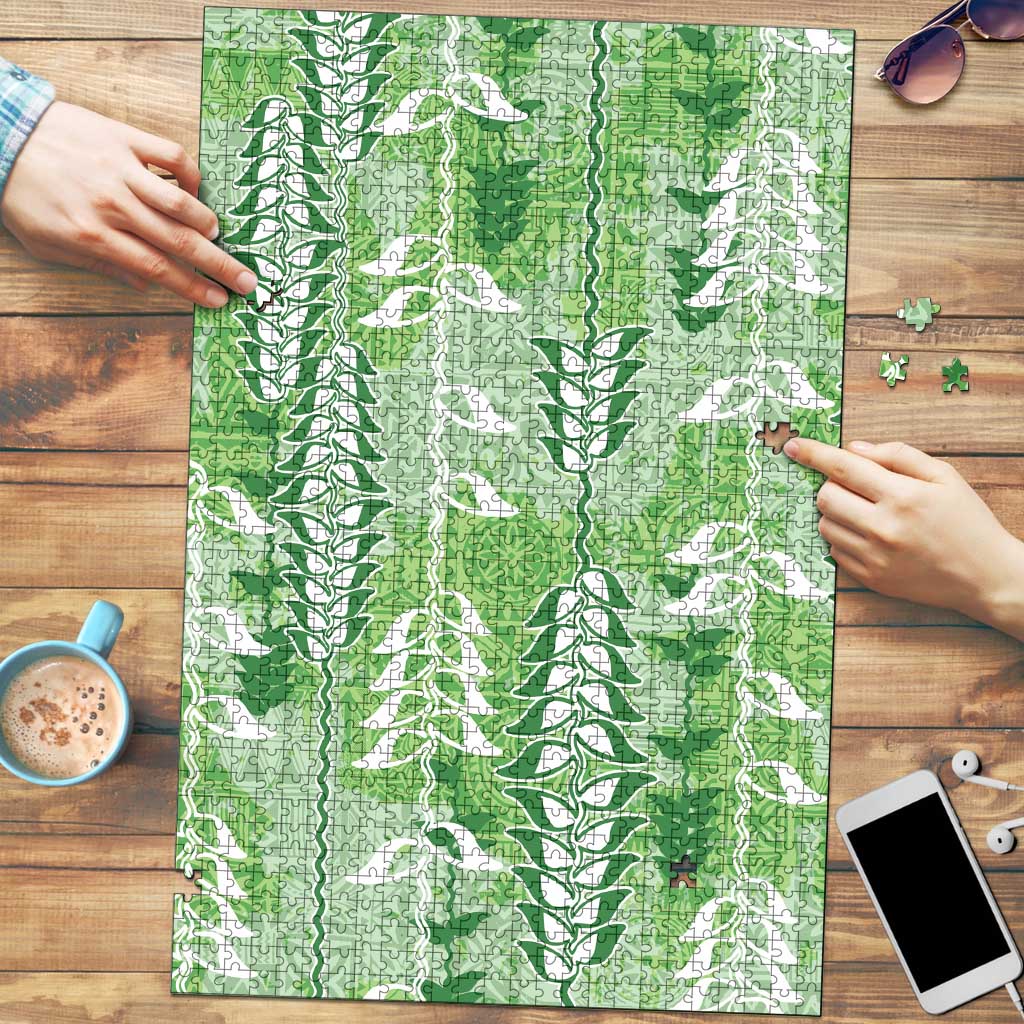 Green Hawaii Tapa Pattern Puzzle With Heliconia Vintage Style