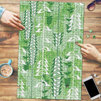 Green Hawaii Tapa Pattern Puzzle With Heliconia Vintage Style