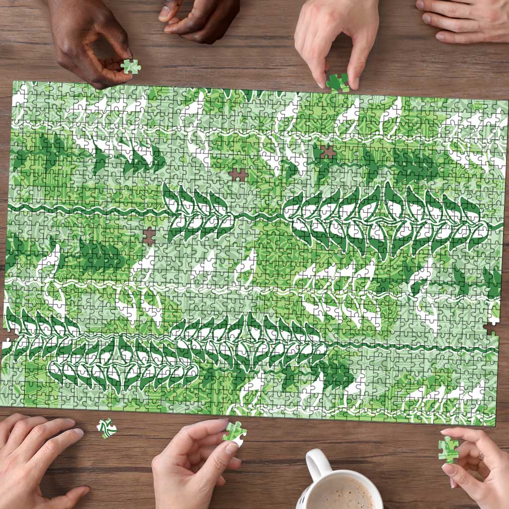Green Hawaii Tapa Pattern Puzzle With Heliconia Vintage Style