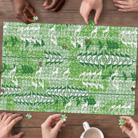 Green Hawaii Tapa Pattern Puzzle With Heliconia Vintage Style
