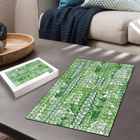 Green Hawaii Tapa Pattern Puzzle With Heliconia Vintage Style