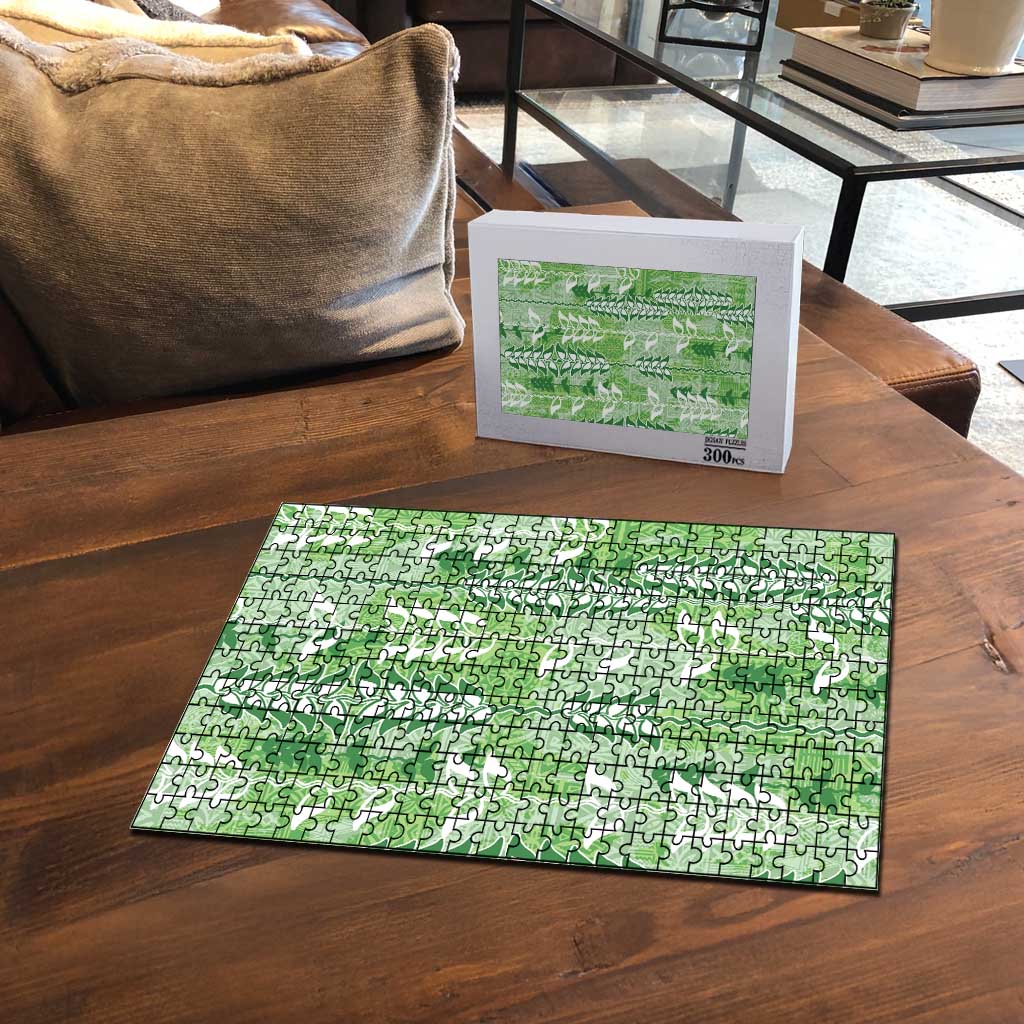 Green Hawaii Tapa Pattern Puzzle With Heliconia Vintage Style