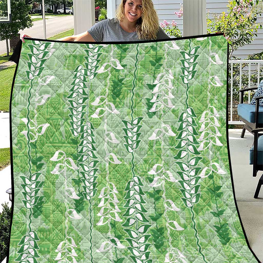 Green Hawaii Tapa Pattern Quilt With Heliconia Vintage Style