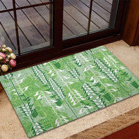 Green Hawaii Tapa Pattern Rubber Doormat With Heliconia Vintage Style