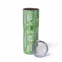 Green Hawaii Tapa Pattern Skinny Tumbler With Heliconia Vintage Style