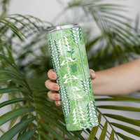 Green Hawaii Tapa Pattern Skinny Tumbler With Heliconia Vintage Style
