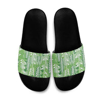 Green Hawaii Tapa Pattern Slide Sandals With Heliconia Vintage Style