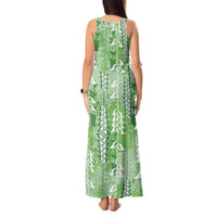 Green Hawaii Tapa Pattern Tank Maxi Dress With Heliconia Vintage Style
