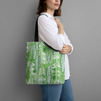 Green Hawaii Tapa Pattern Tote Bag With Heliconia Vintage Style
