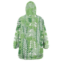 Green Hawaii Tapa Pattern Wearable Blanket Hoodie With Heliconia Vintage Style